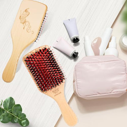 URTHEONE Hair Brush,Boar Bristle Hair Brushes and Hair Comb Set for Women Men Kids, Best Natural Wooden Paddle Hairbrush for Wet or Dry Hair - color: Red