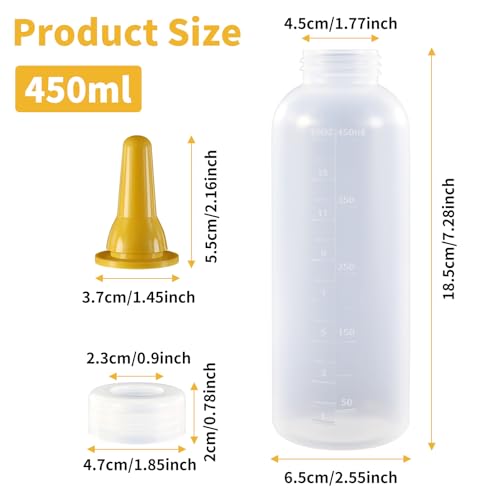 Lamb Feeding Bottle Kit, White, Silicone Nipples, 450ml/15oz Capacity, Complete Starter Set with 3 Replacement Nipples for Farm Animals