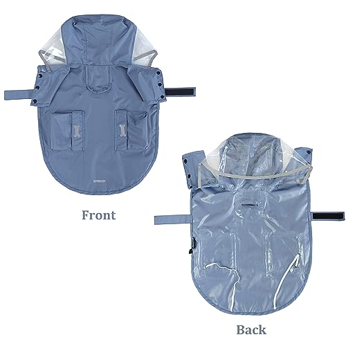 Waterproof Dog Raincoat, Adjustable Reflective Lightweight Pet Rain Clothes with Poncho Hood(XX-Large, Blue&Grey) - color: Blue&Grey, size: XX-Large(55-70lb)
