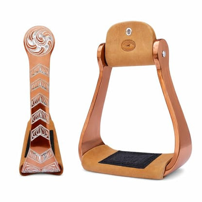 Horse Western 5" Wide Barrel Racer Engraved Aluminum Show Stirrups 51244 - color: Bronze