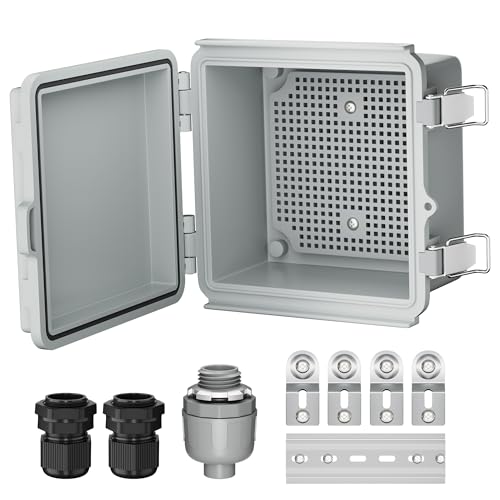 Joinfworld Outdoor Electrical Box 6X6 Junction Box | IP67 Waterproof ABS Box with Good WiFi, Stainless Latch, Aluminum DIN Rail, 3 NPT1/2 Fittings for Starlink, Pump & Home DIY - size: 5.9"x5.9"x3.5"