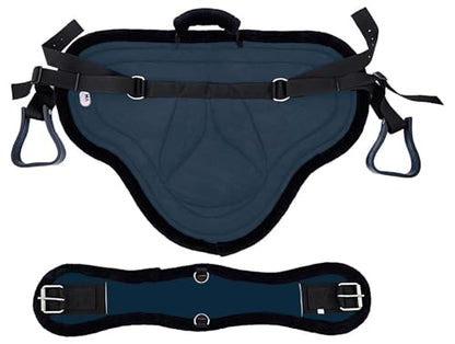 Majestic Ally Padded Suede Leather Bareback Pad Horse Riding Pad with Non Slip Breathable Girth & Stirrups - color: Teal