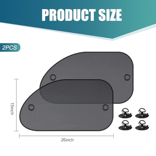 2 PCS Car Front Side Window Sun Cover, 25.59" x 14.96" 3D Photocatalyst Mesh Suction Cup Installation UV Blocking Privacy Protector Window Glass Sunshade Sunscreen Mesh, for Most Cars (Black)