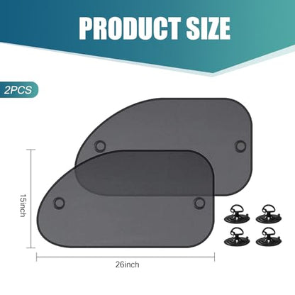 2 PCS Car Front Side Window Sun Cover, 25.59" x 14.96" 3D Photocatalyst Mesh Suction Cup Installation UV Blocking Privacy Protector Window Glass Sunshade Sunscreen Mesh, for Most Cars (Black)
