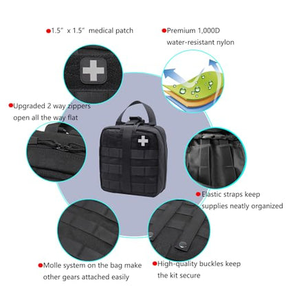 First Aid Kit Med Medical - Kit Rip-Off 180 pcs Water-Resistant Emergency Kit for Camping Hiking Home Outdoor Truck Vehicle Car Fishing Travel Biking - color: Black