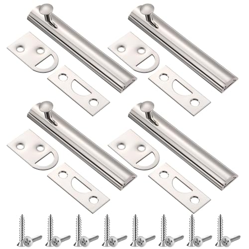 Lothee 2" 4 Pcs Brass Surface Bolt Door Latch, Satin Nickel - color: Satin Nickel, size: 2 Inch