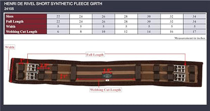 Henri de Rivel Short Synthetic Fleece Girth - color: Brown, size: 32