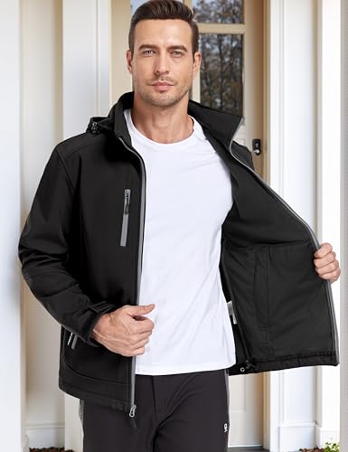 Little Donkey Andy Men’s Removable Hood Softshell Fleece Jacket - color: A.black, size: Large