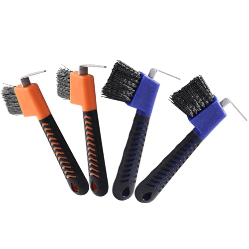 4 Pcs Horse Hoof Pick Brush, Blue & Orange - size: 4 Pcs