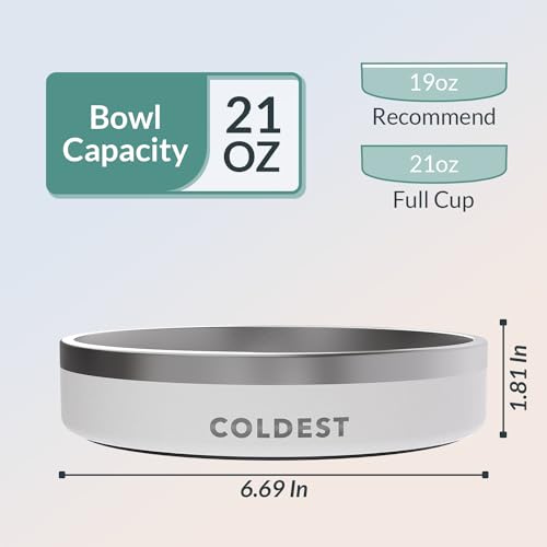 Coldest Dog Bowl - Anti Rust Metal, Non Slip, 3 Layers Insulated Stainless Steel Dog Bowls - Spill Proof & Heavy Duty - Water Bowl for Dogs, Cats & Pets, Dish Washer Safe (21 oz, Epic White) - color: Epic White, size: 21 oz