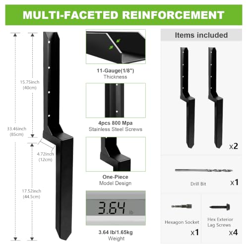 Fence Post Repair Kit, Heavy Duty Fence Post Ground Spike Anchor - 2Pack - color: Black-2Pack