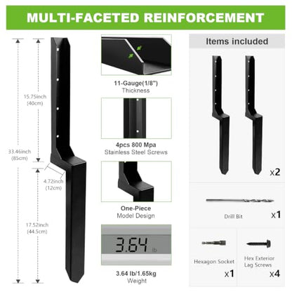 Fence Post Repair Kit, Heavy Duty Fence Post Ground Spike Anchor - 2Pack - color: Black-2Pack
