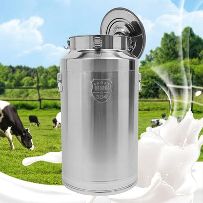 Stainless Steel Milk Bucket with Sealing Lid and Carry Handle,Thickened Stainless Steel Milk Can Large Liquid Container Storage Hold Solids Such as Rice, Beans, and Grains (88L/23.3Gal) - size: 88L/23.3Gal