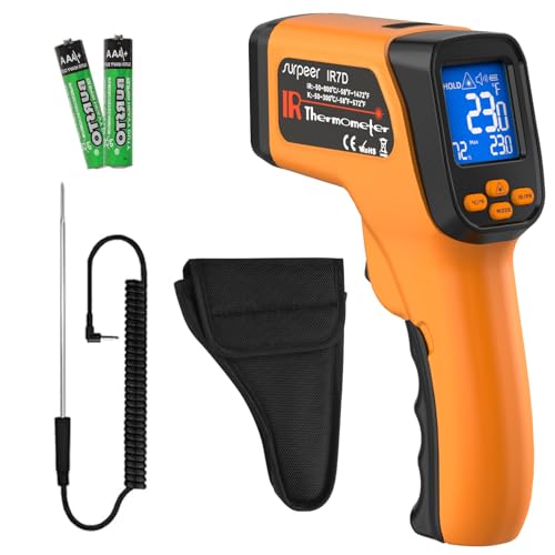 Infrared Thermometer Gun, -58°F to 1472°F for Cooking | K-Type Probe -58°F to 572°F, 12:1 Laser Temperature Gun for Pizza Oven, BBQ, HVAC, Auto, Home & Industrial - color: -58°F to 1472°F