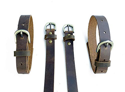 Jeereal Genuine Leather Stirrup Straps (4 Pack) with Metal Buckle Adjustable Length - color: Dark Brown