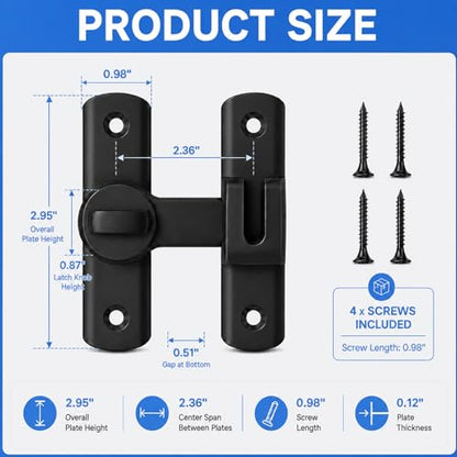 2Ps 90/180° Upgraded Barn Door Lock, Protection Sliding Gate Latches Black