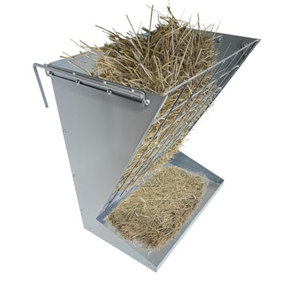 Wall Mount Hay Feeder, 2 in 1 Hay & Grain Livestock Feeder - color: Silver