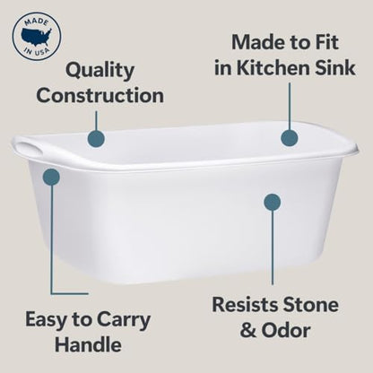 Tribello Plastic Wash Tub Dishpan Basin and Foot Bath for Soaking Feet, Laundry Hand Wash Bucket, Dish Pans for Washing and Storage Cleaning Supplies - 12 Quarts - Heavy Duty - Made in USA (White)