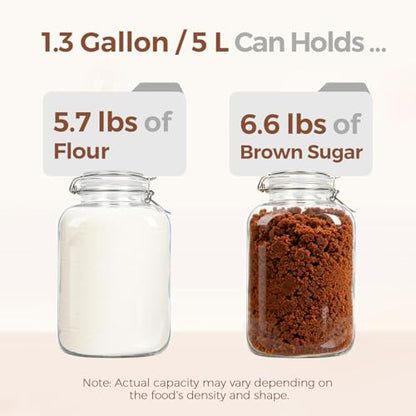 ComSaf Square Glass Jars with Airtight Lid 1.3 Gallon 2 Pack Large Canister - size: 1.3 Gal*2