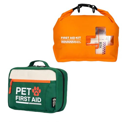 RHINO RESCUE Bundle - Pet First Aid Kit, Emergency Medical Supplies for Dogs & Cats, Safety Essentials Pack with Thermometer+Waterproof First Aid Kit, Lightweight Boat Dry Bag