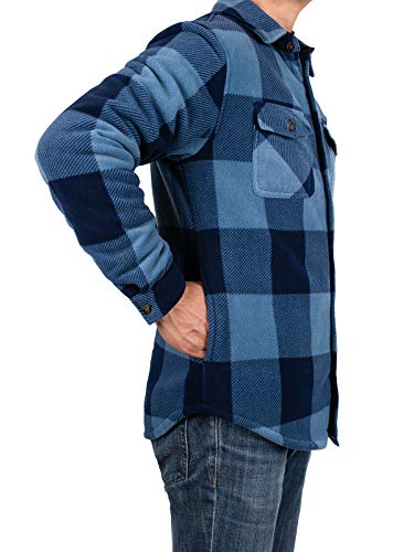 ZENTHACE Men's Warm Sherpa Lined Plaid Shirt Jacket - color: Blue, size: X-Large