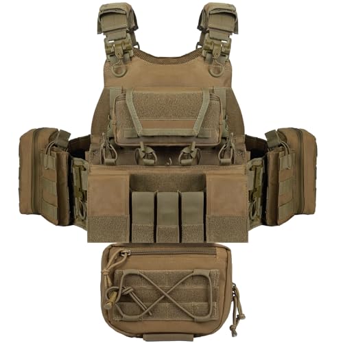 YAKEDA Outdoor Training Vest With PALS System MultiFunctional MOLLE Quick Release Vest- For Hiking, Camping Training - color: Tan2.0