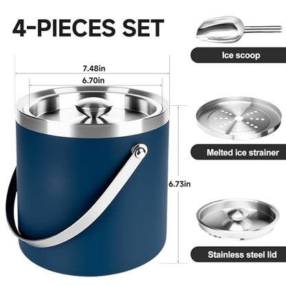 3L Double-Wall Insulated Stainless Steel Ice Bucket for parties - color: Navy