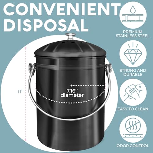 Epica Kitchen Compost Bin for Kicthen Countertops, 1.3 Galllon - Black - color: Black