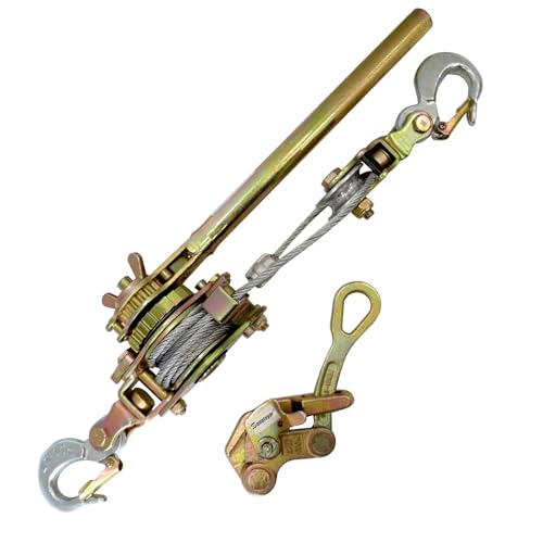 Zipline Tensioning Kit, Come Along Winch 2200lbs with Cable Grip Steel Wire Puller Tools& 2 Hooks, Portable Steel Cable Puller for 3/16" to 1/2" Cable, Cable Winch Puller - color: 1 Ton