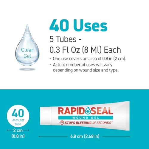Rapid-Seal Hemostatic Wound Gel, 5 Tube, Stops Bleeding in Seconds - size: 5 Tubes (0.5 Fl Oz Each)
