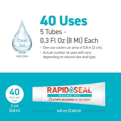 Rapid-Seal Hemostatic Wound Gel, 5 Tube, Stops Bleeding in Seconds - size: 5 Tubes (0.5 Fl Oz Each)