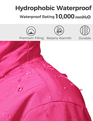 wantdo Girls Winter Ski Coat Fleece Snowboarding Jacket Waterproof 10000mm | Removable Hood, Chest Pocket, Fleece Lining, Windproof, Machine Washable - color: Rose Red, size: 8