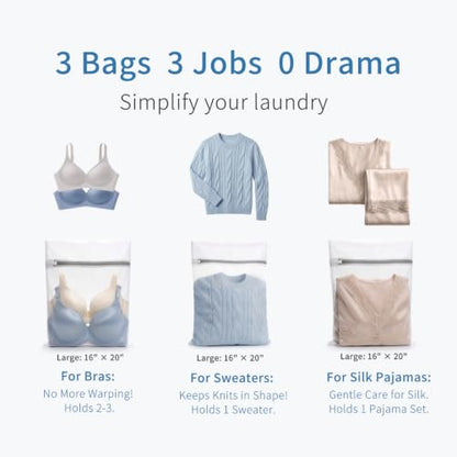 Muchfun 3Pcs Durable Fine Mesh Laundry Bags for Delicates 16 x 20 Inches - size: 3 Large