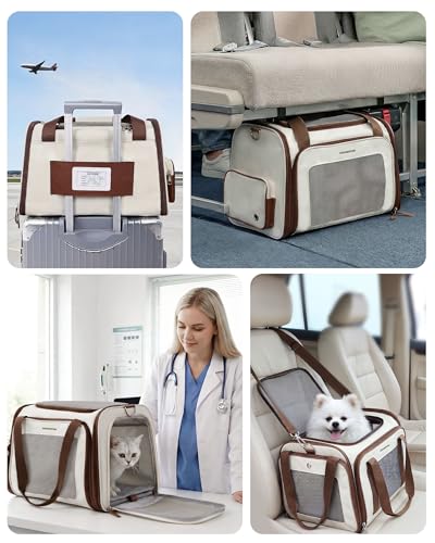 Homespon 34.5L Soft-Sided Cat Dog Carrier, Airline Approved Pet Bag - color: Brown