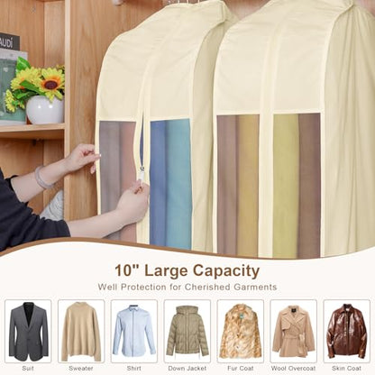 43 Inch Cotton Garment Bags for Hanging Clothes 3 Pack, Beige - size: 10"W x 43"H-3pcs - Beige