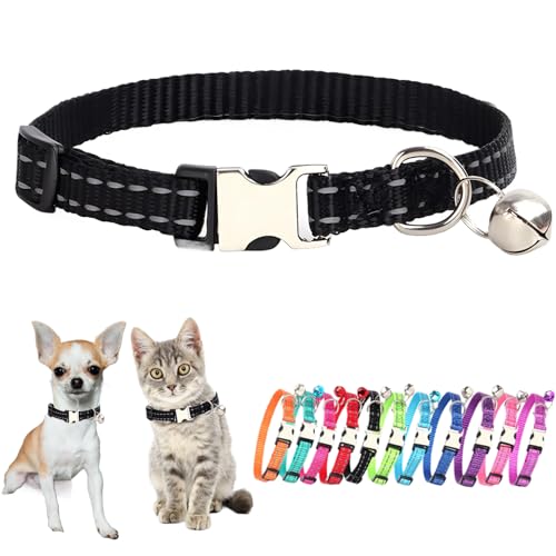 Black XS Dog Collar with Bell Puppy Collars Bells Cat Small Bell Collar - color: Black