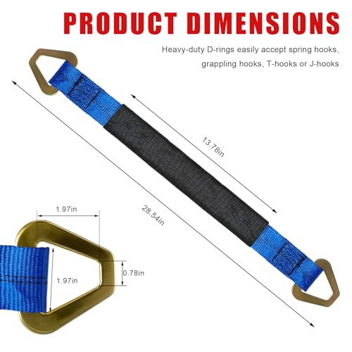 2" × 29" Premium Axle Tie Down Strap with D Rings, Heavy Duty Auto Axle Tow Strap with Protective Sleeve, 6614 Lbs Tire Wheel Tie-Down Straps for Securing Vehicle Transport (Blue) - color: Blue