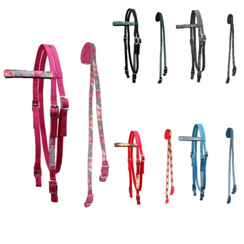 Tahoe Tack Overlay Printed Nylon Western Browband Headstall with Matching Split Reins 1 Year Warranty - color: Grey Floral, size: Cob