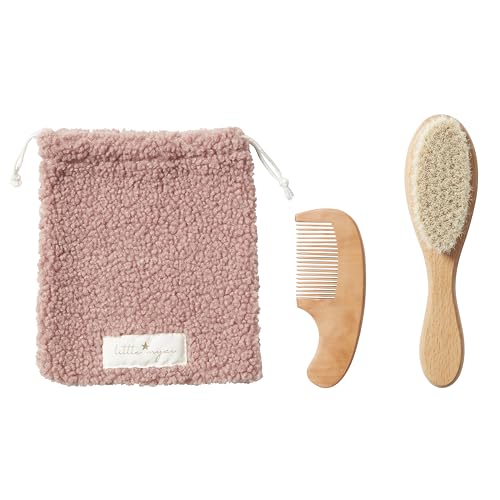MYZI Baby Hair Brush Set – Soft Baby Brush Set for Newborns, Baby Comb and Brush Set Girl and Boy, Toddler Hair Brush and Toddler Comb - Baby Gift Set - color: Pink