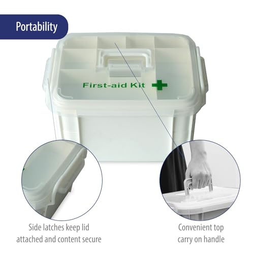 Deke Home - Portable First Aid & Medicine Organizer Box with Handle – Plastic Family Medical Storage Kit for Travel, Car, Home, Camping, Office + Pill Cutter