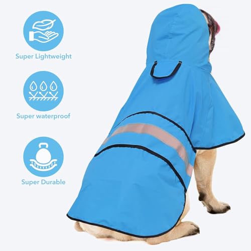 Dog Raincoat, Reflective Waterproof Hooded Pet Rain Jacket, Lightweight Dog Slicker Poncho with Leash Hole for Large Dogs (Blue, XX-Large) - color: Blue, size: XX-Large