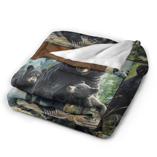 Black Bear Blanket Wild Animal Throw Stuff Gifts for Women Girl 80"X60" - color: Black Bear, size: 80"x60"