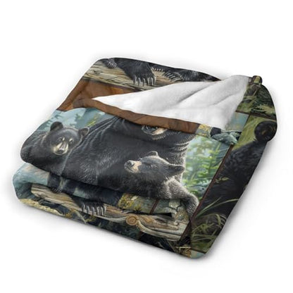 Black Bear Blanket Wild Animal Throw Stuff Gifts for Women Girl 80"X60" - color: Black Bear, size: 80"x60"