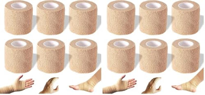 Self Adhesive Bandage Wrap, 2 inches x 5 Yards, 12 Pack, Self Adhering Bandage Wrap, Self Adherent Cohesive Wrap Bandages for Sports, Bandage Wrap for Sports, First Aid Tape - size: 2 Inch (Pack of 2)