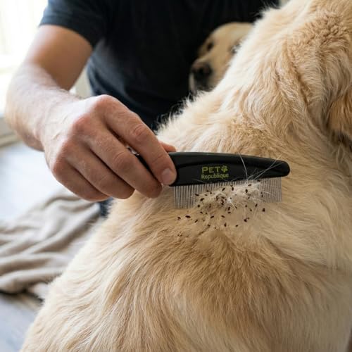 Pet Republique Dog and Cat Flea Comb - Fine and Flexible Pins, Removes Fleas, Mites, Ticks, Dandruff Flakes - Grooming Tool for Most Pets