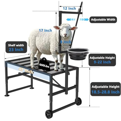 Upgraded Goat Stand with Wheels & Feed Bin, Adjustable Headpiece - color: Black, size: L - 47 inch (with Wheel)