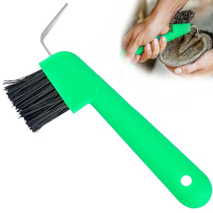 Jeffers 2 in 1 Horse Hoof Pick & Brush Combination Tool, 4" handle - Green - color: Green
