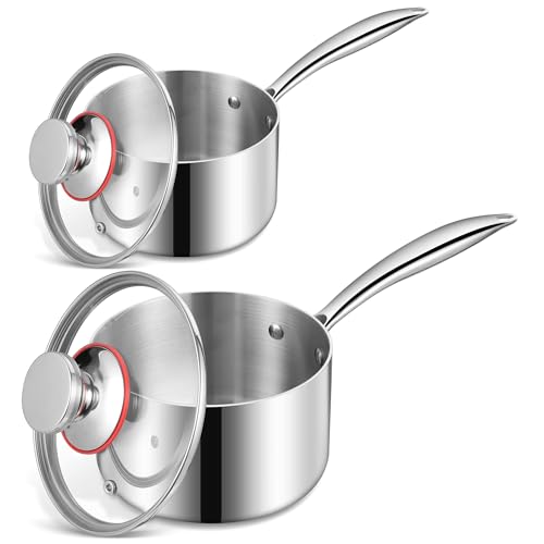 LIANYU 1QT & 2QT Saucepan with Lid, Triply 18/10 Stainless Steel Cooking Pot, Small 1 Quart and 2 Quart Saucepan, Induction Cookware for Boiling Stewing, Dishwasher Safe - size: 1QT+2QT