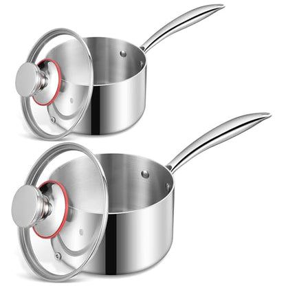 LIANYU 1QT & 2QT Saucepan with Lid, Triply 18/10 Stainless Steel Cooking Pot, Small 1 Quart and 2 Quart Saucepan, Induction Cookware for Boiling Stewing, Dishwasher Safe - size: 1QT+2QT