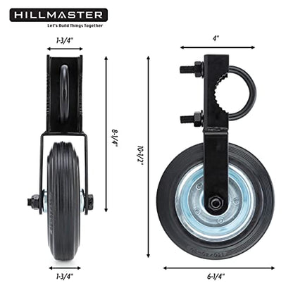 Hillmaster 6 Inch Heavy Duty Gate Helper Wheel Caster Kit with 1-5/8" to 2" Gate Frames, Black, 2 Pack - size: 2 pack